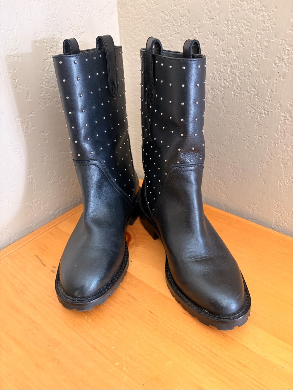 Banana Republic Black Studded Lace-Up Mid-Calf Boots